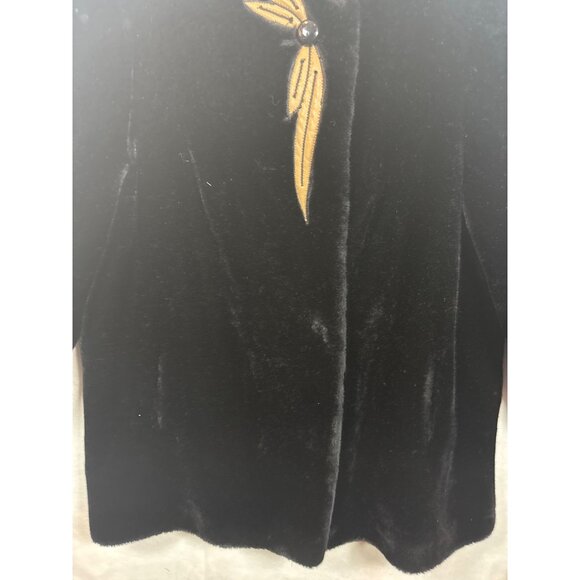 Vintage Black Velvet Coat With Embroidered Gold Leaf Design By Outerlayers - Picture 6 of 13